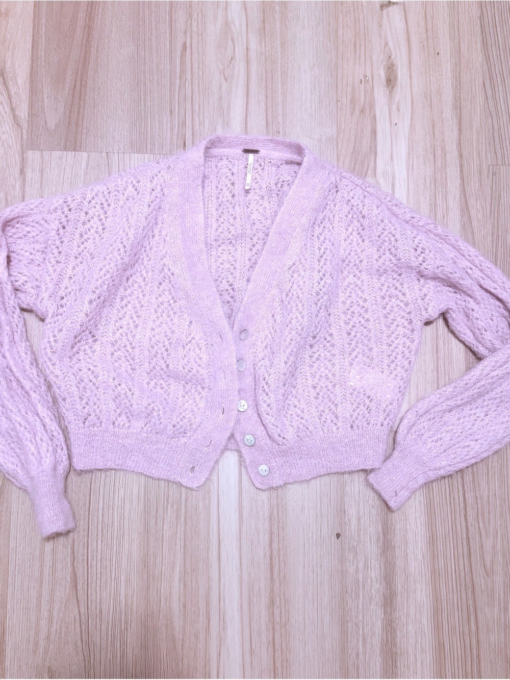 Free People Blush Pink Cropped V-Neck Button Cardigan SX - Picture 3 of 5
